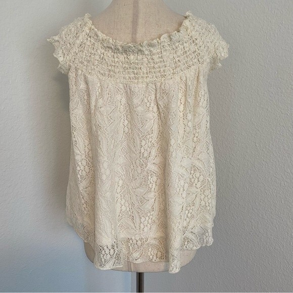 Mossimo Ivory Cream Lace Crop Lined Floral Glam Sexy Top Size L - Picture 4 of 10